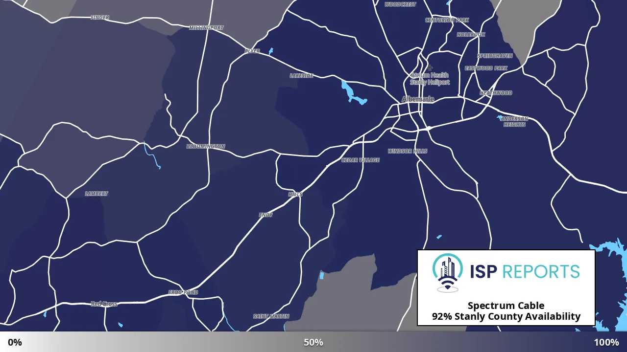 Stanly County, NC map of internet availability