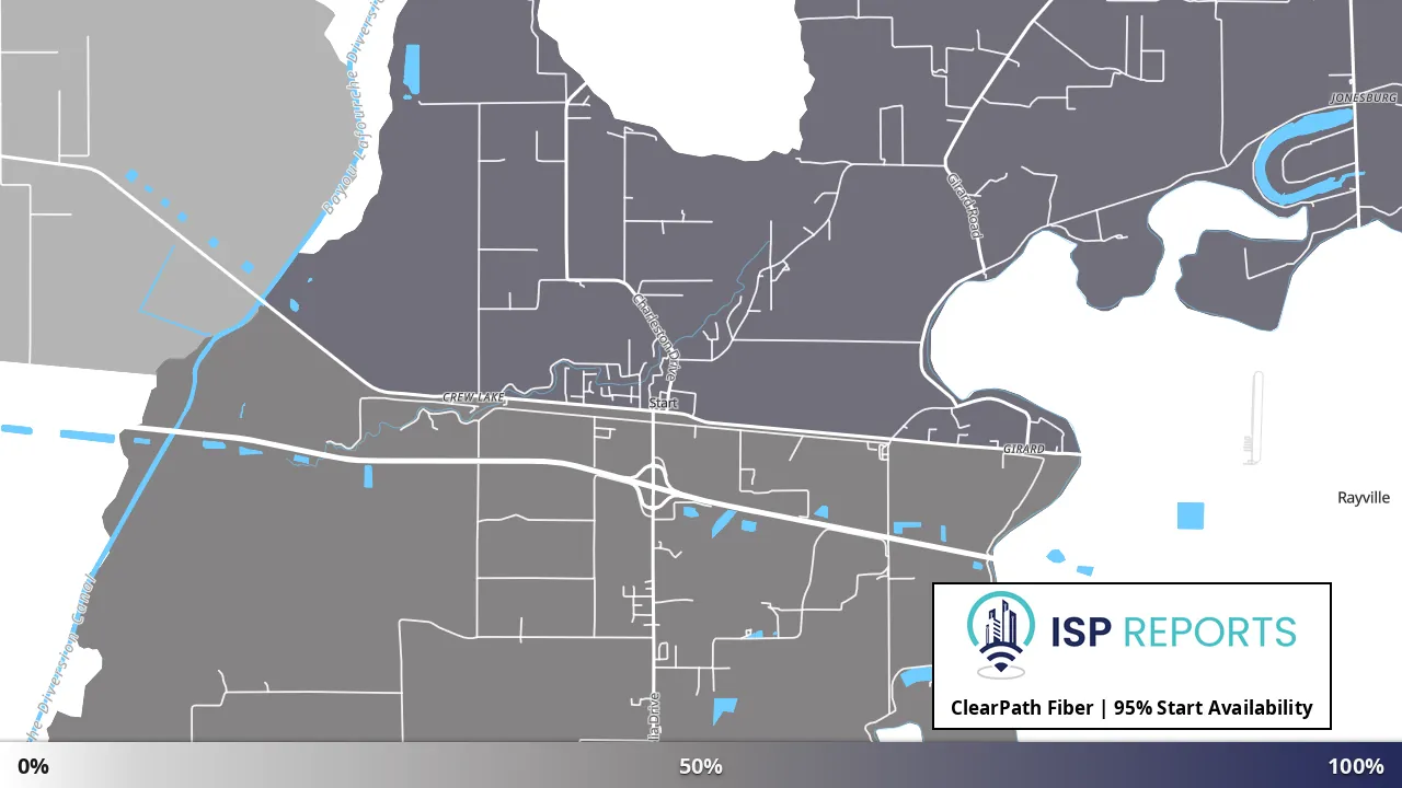 Start, LA map of internet availability