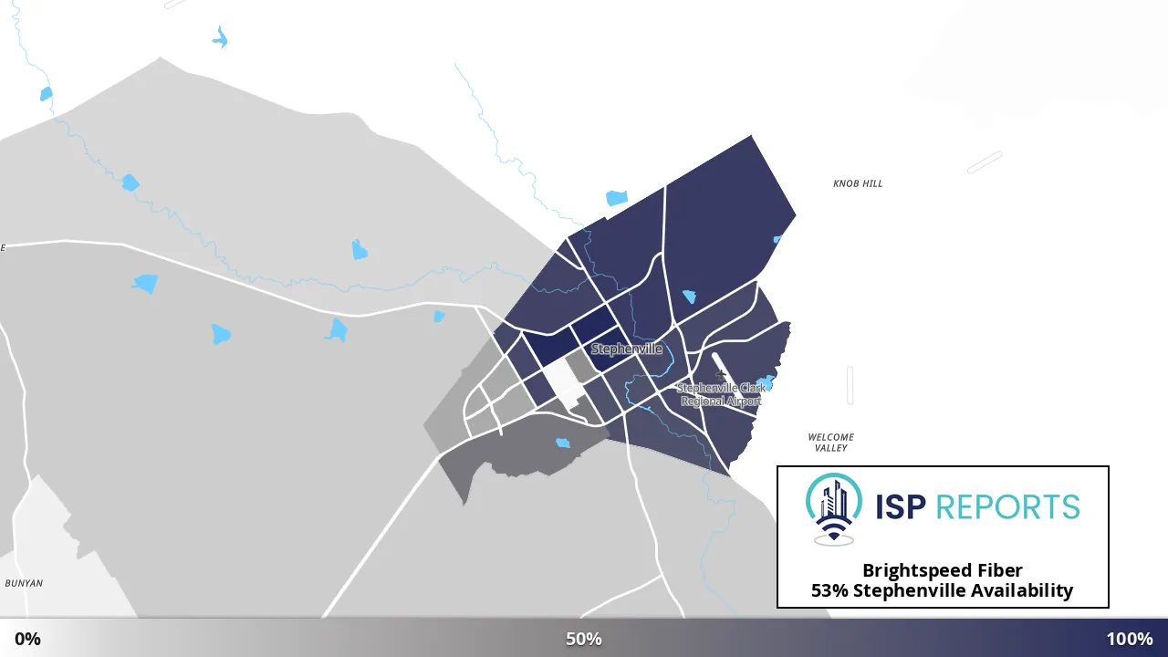 Stephenville, TX map of internet availability