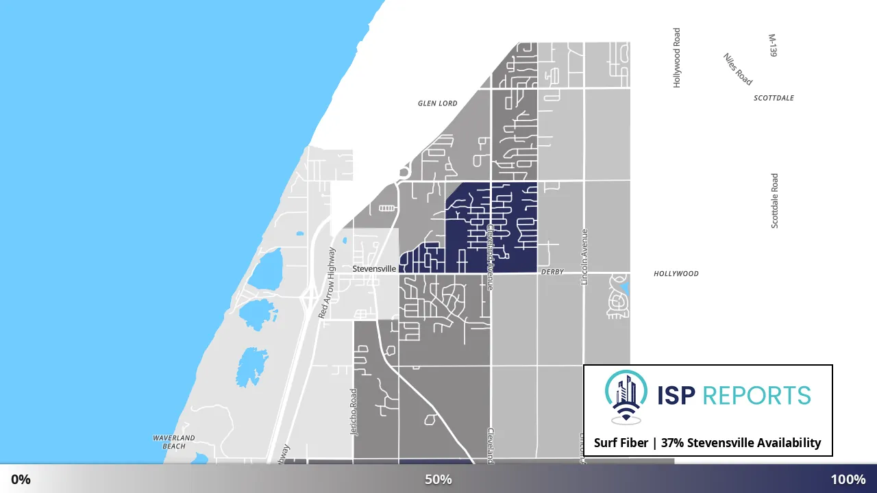 Stevensville, MI map of internet availability
