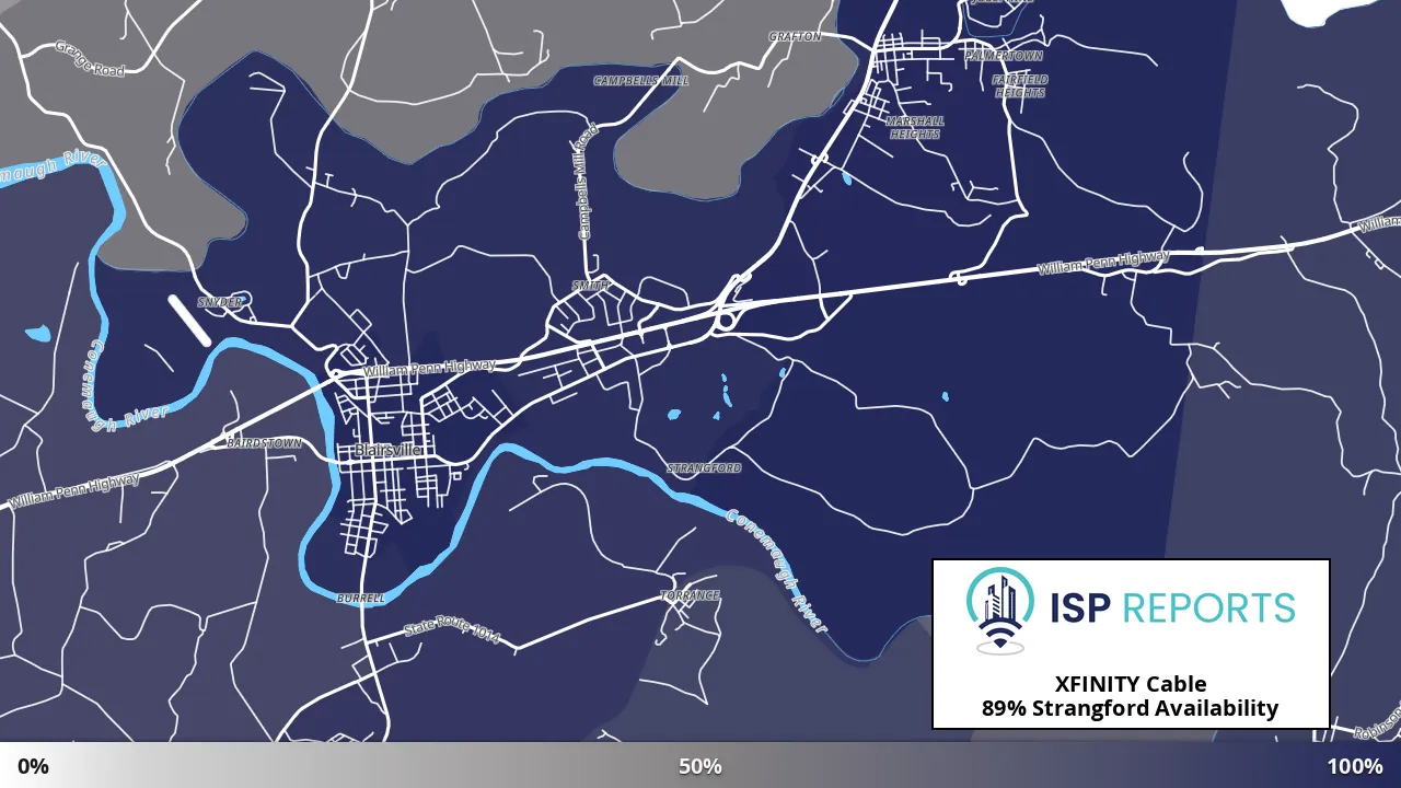 Strangford, PA map of internet availability