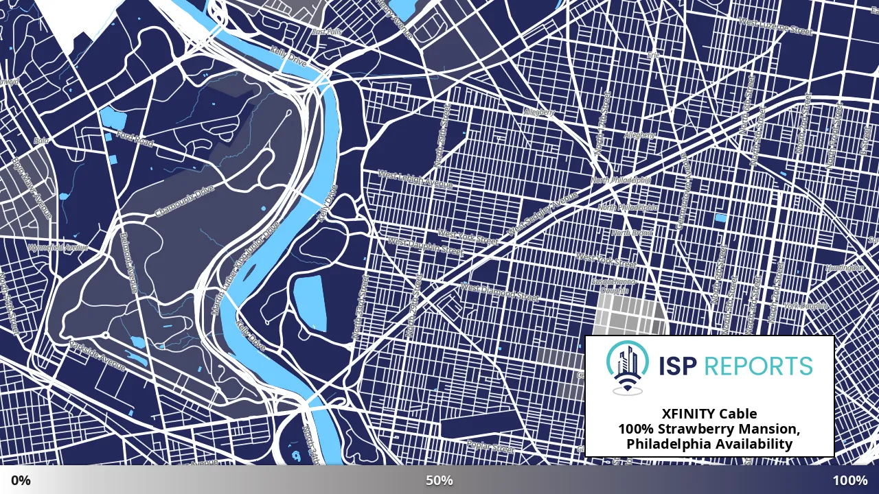 Strawberry Mansion, Philadelphia, PA map of internet availability