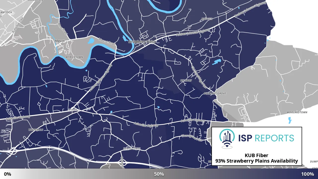 Strawberry Plains, TN map of internet availability
