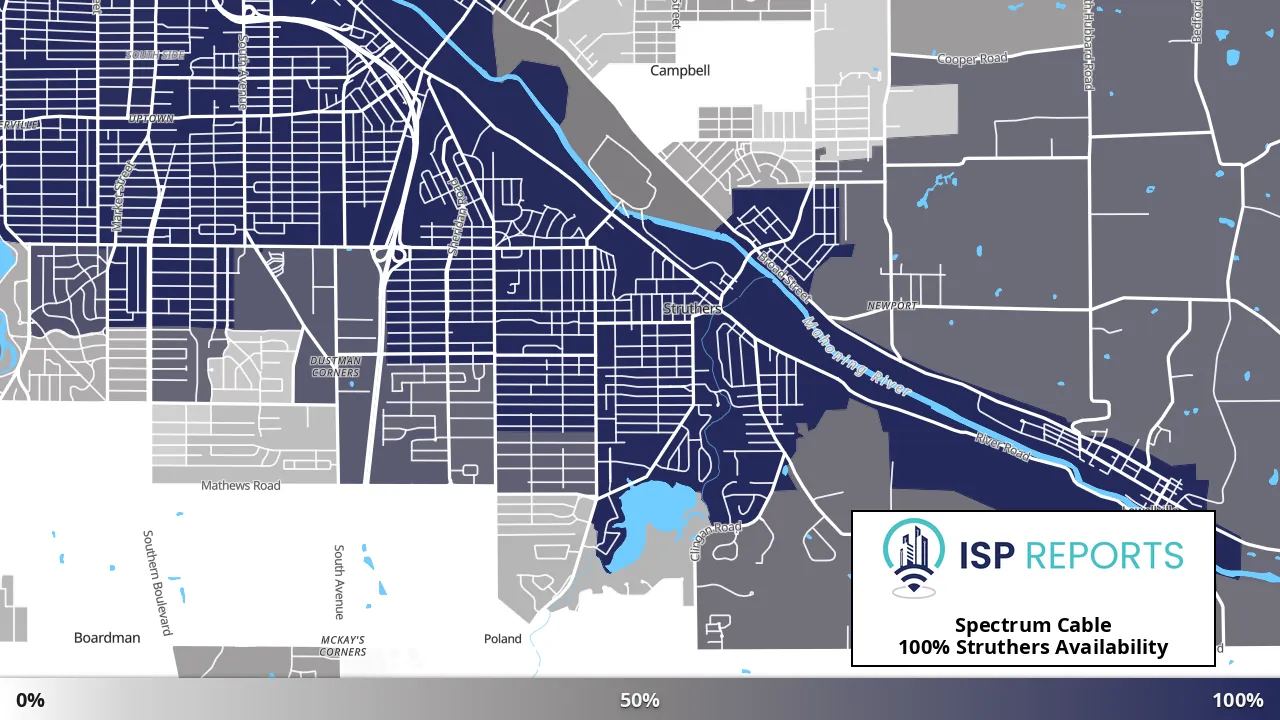 Struthers, OH map of internet availability