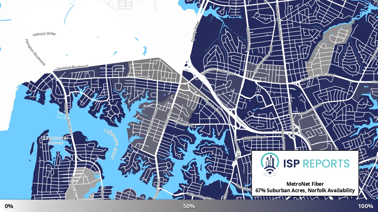 Suburban Acres, Norfolk, VA map of internet availability