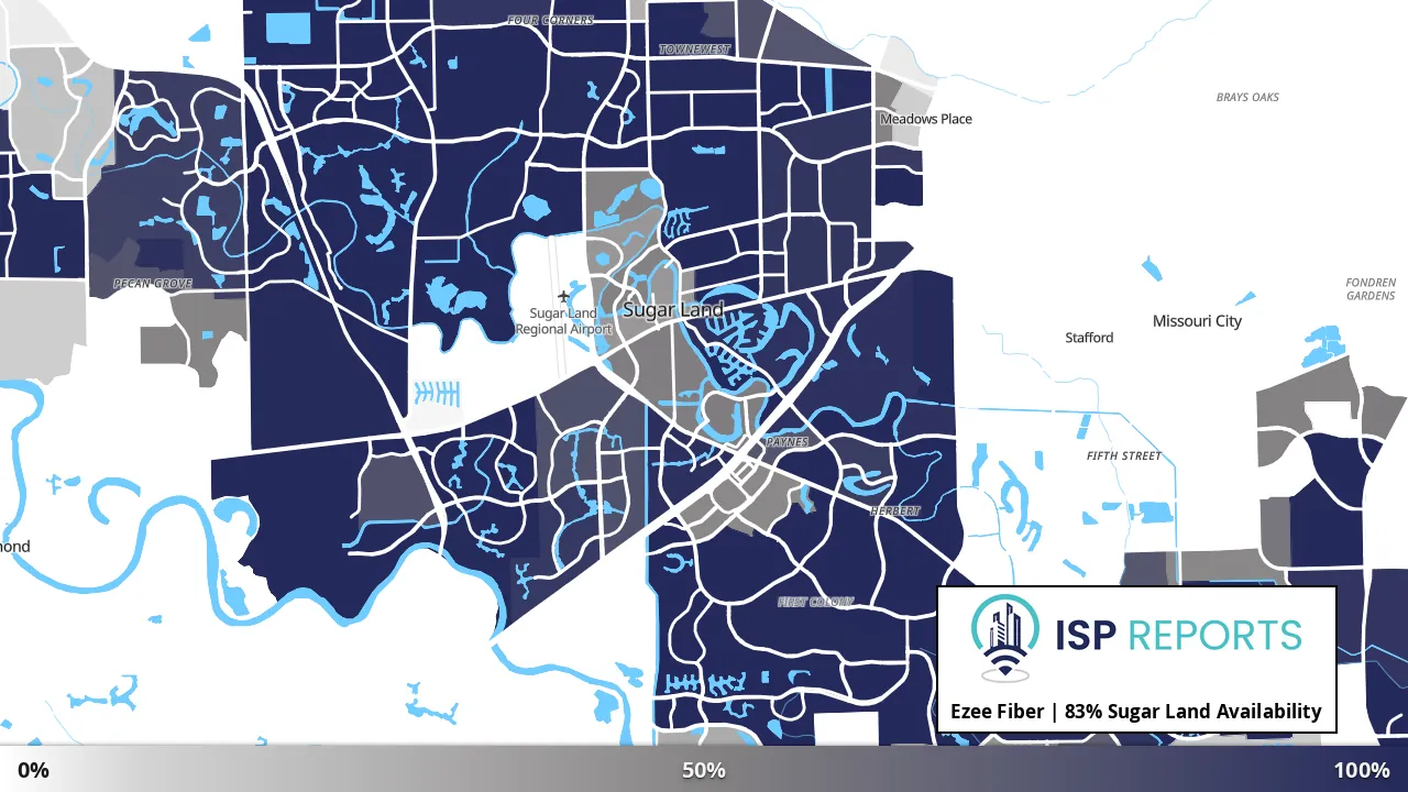 Sugar Land, TX map of internet availability