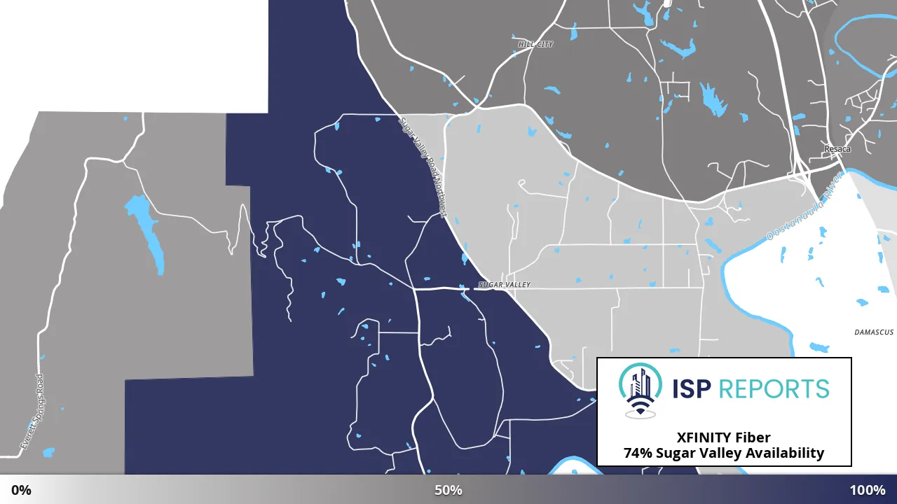Sugar Valley, GA map of internet availability