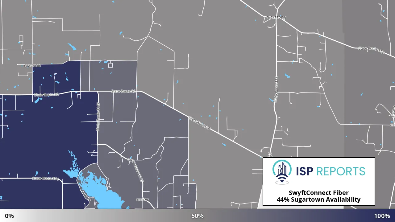 Sugartown, LA map of internet availability