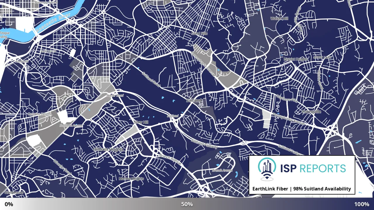 Suitland, MD map of internet availability