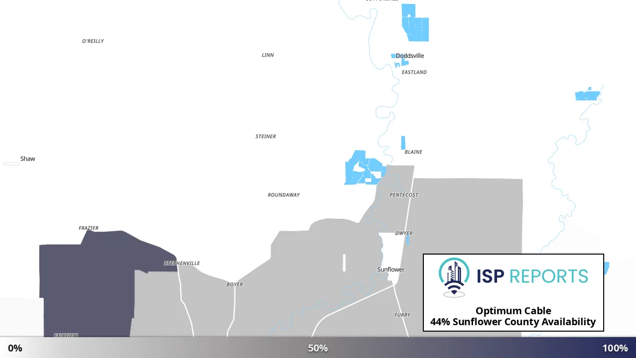 Sunflower County, MS map of internet availability