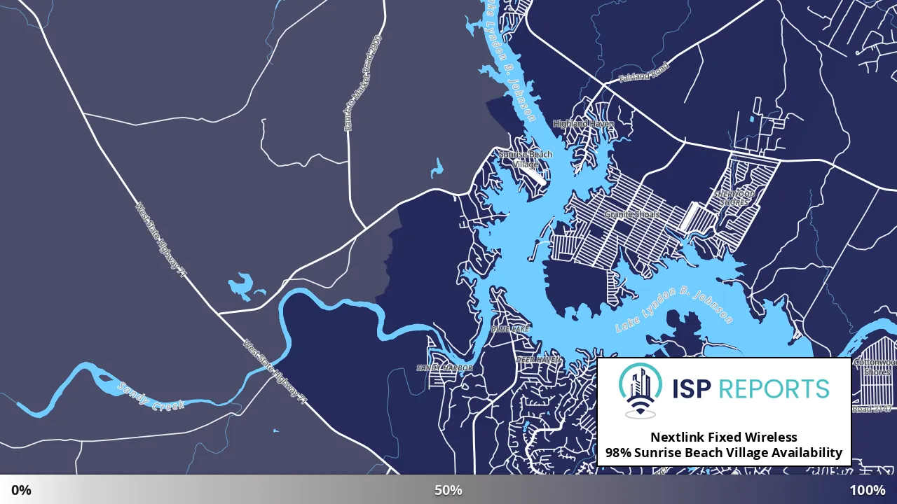 Sunrise Beach Village, TX map of internet availability