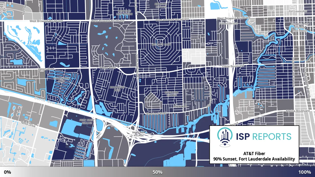 Sunset, Fort Lauderdale, FL map of internet availability