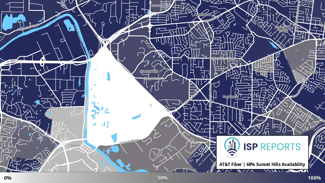 Sunset Hills, MO map of internet availability