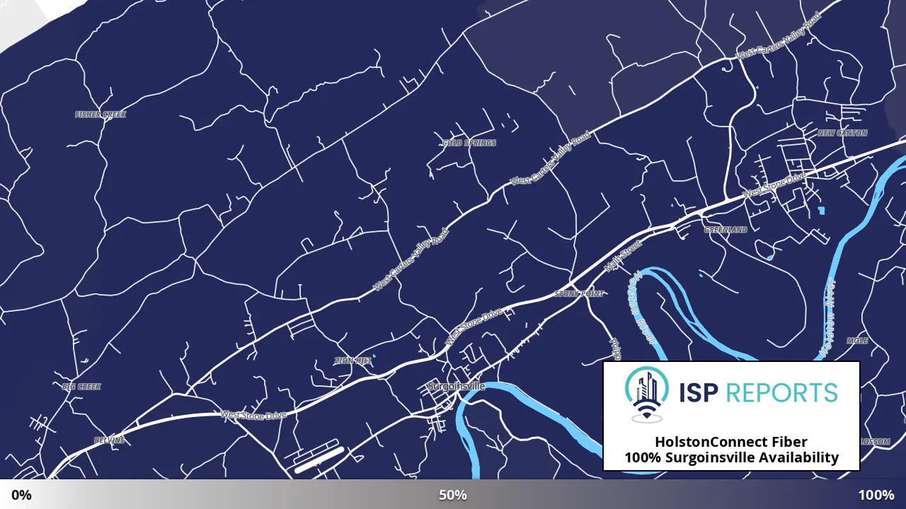 Surgoinsville, TN map of internet availability