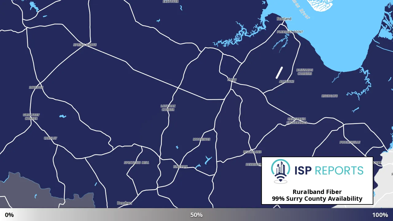 Surry County, VA map of internet availability