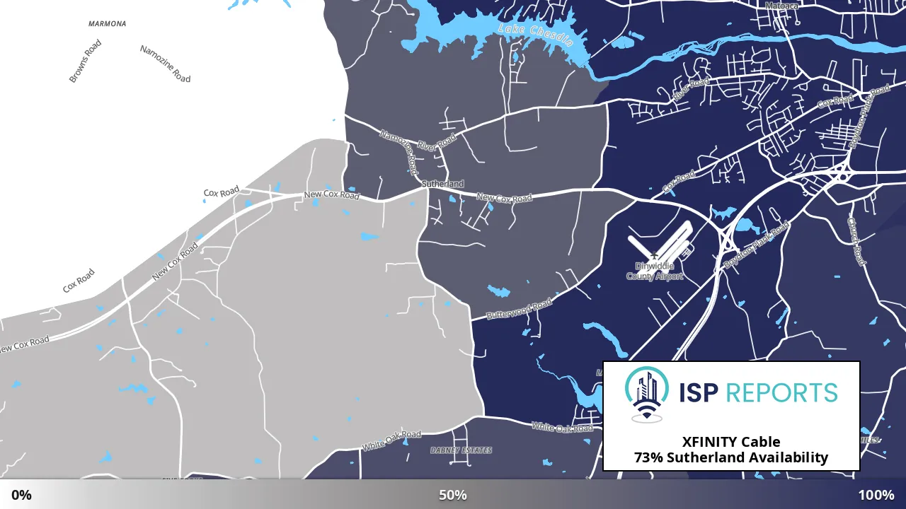 Sutherland, VA map of internet availability