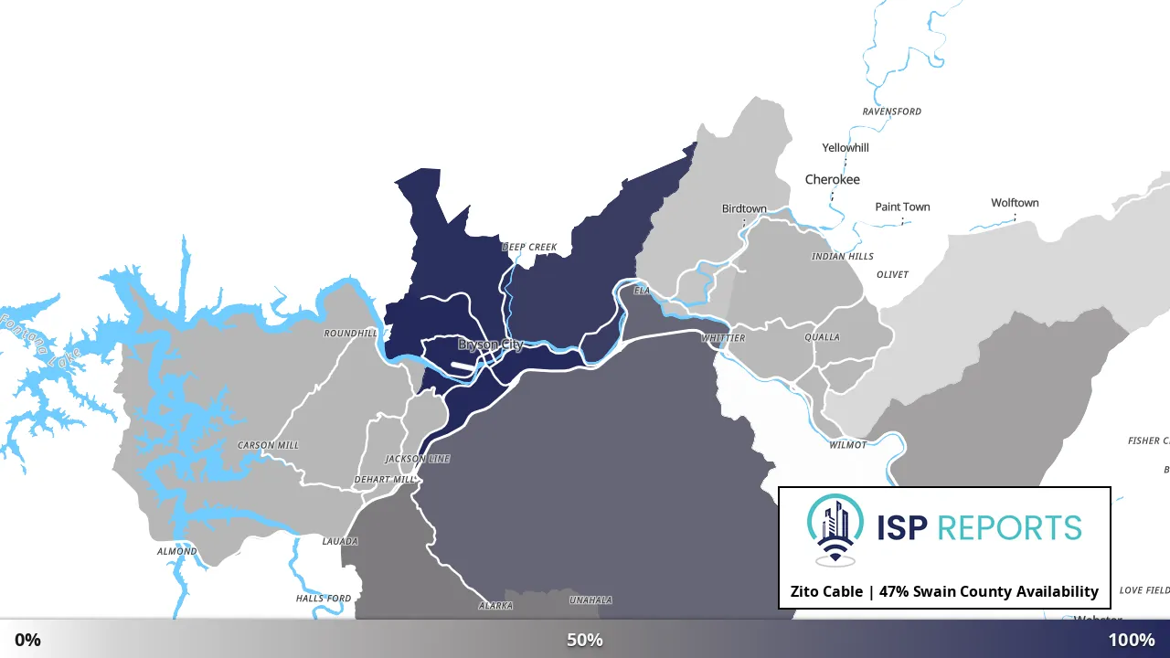 Swain County, NC map of internet availability
