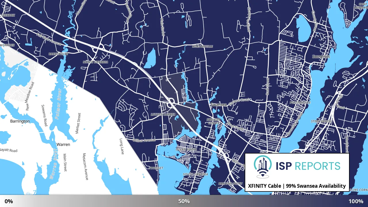 Swansea, MA map of internet availability