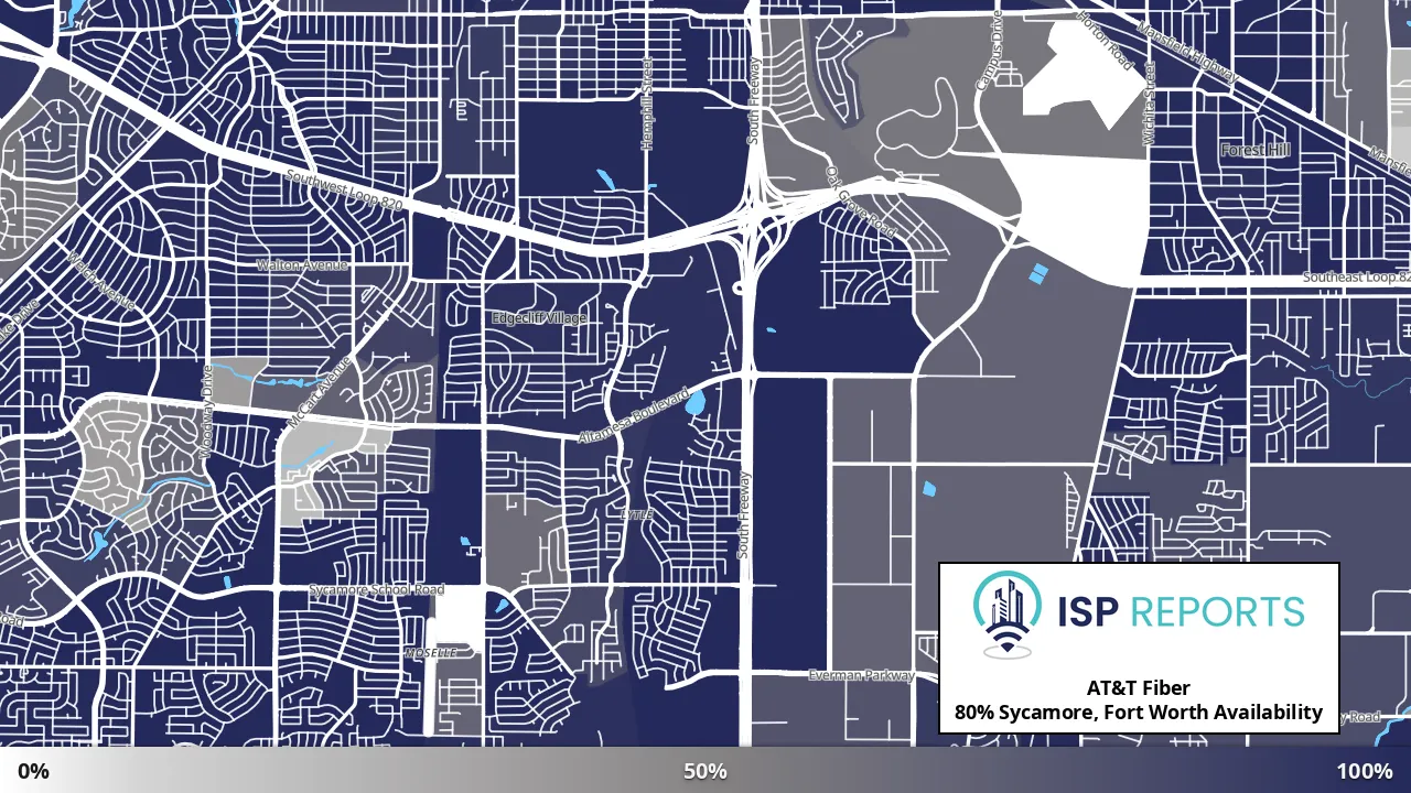 Sycamore, Fort Worth, TX map of internet availability
