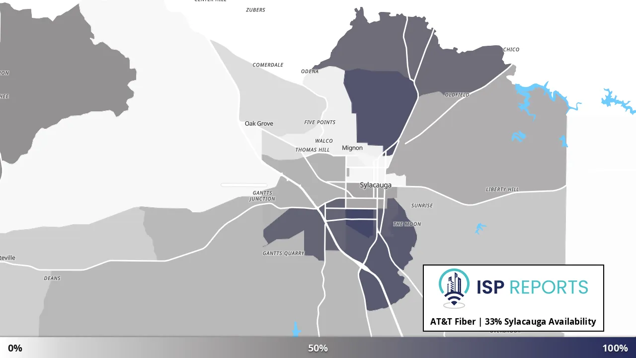 Sylacauga, AL map of internet availability