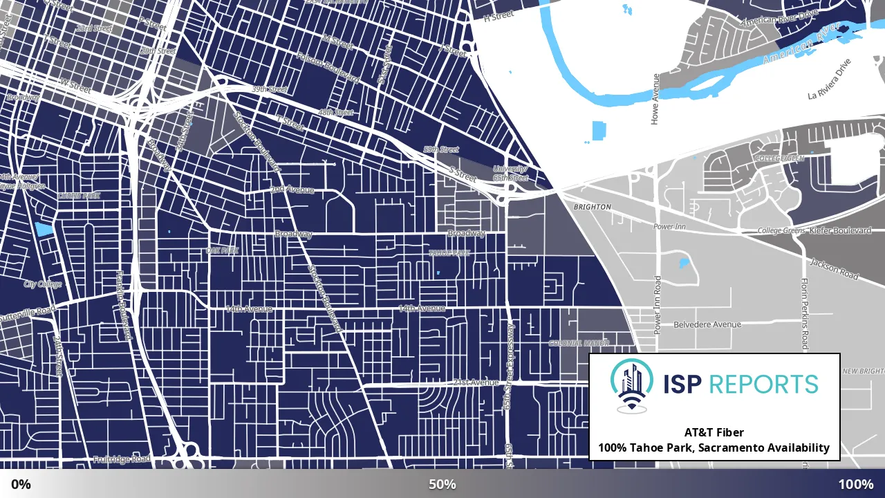 Tahoe Park, Sacramento, CA map of internet availability
