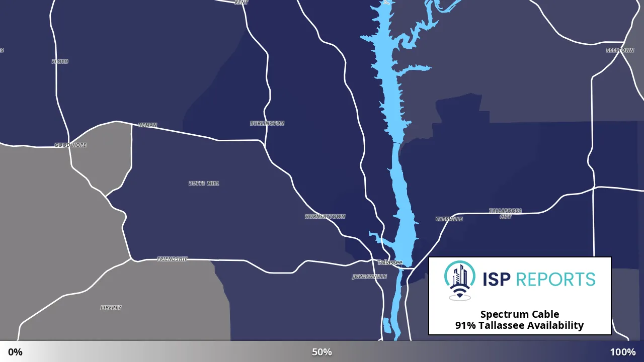 Tallassee, AL map of internet availability