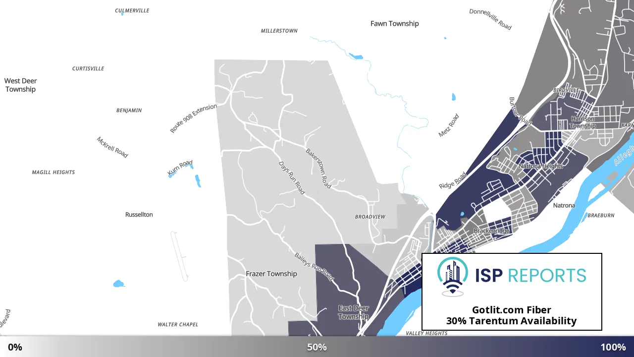 Tarentum, PA map of internet availability