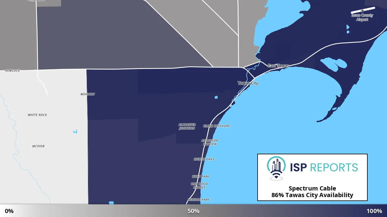 Tawas City, MI map of internet availability