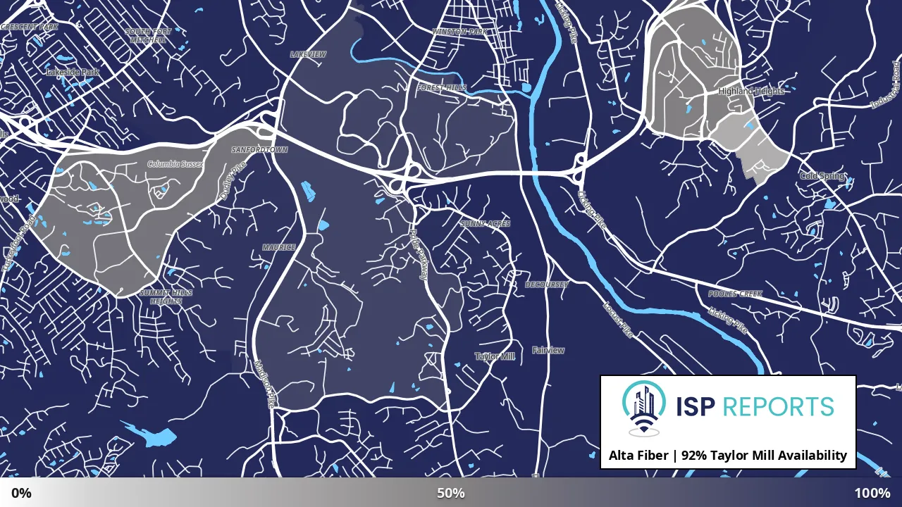 Taylor Mill, KY map of internet availability