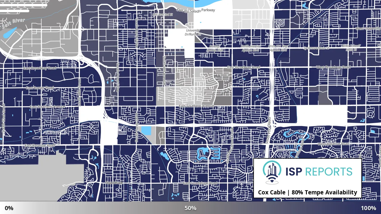 Tempe, AZ map of internet availability