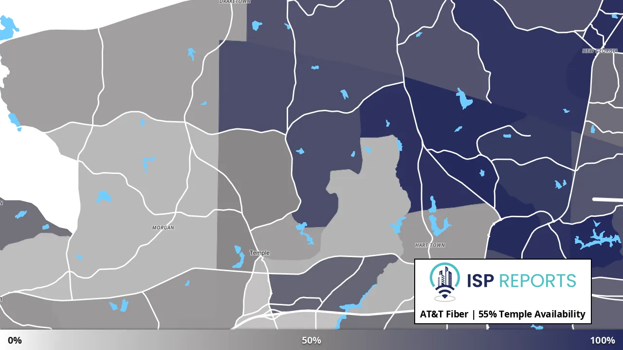 Temple, GA map of internet availability