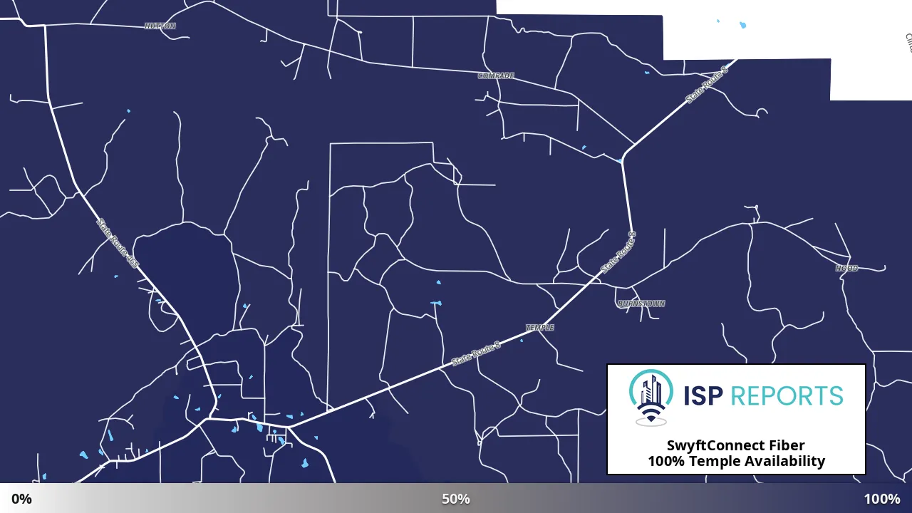 Temple, LA map of internet availability