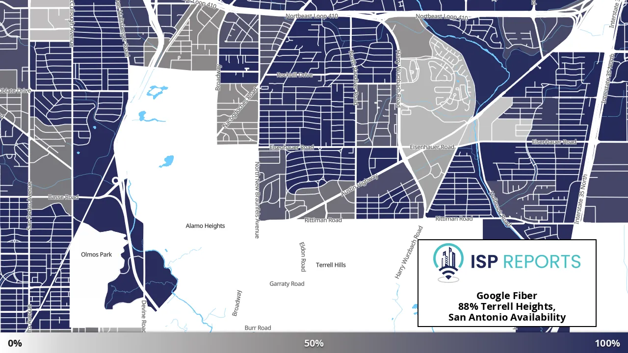 Terrell Heights, San Antonio, TX map of internet availability