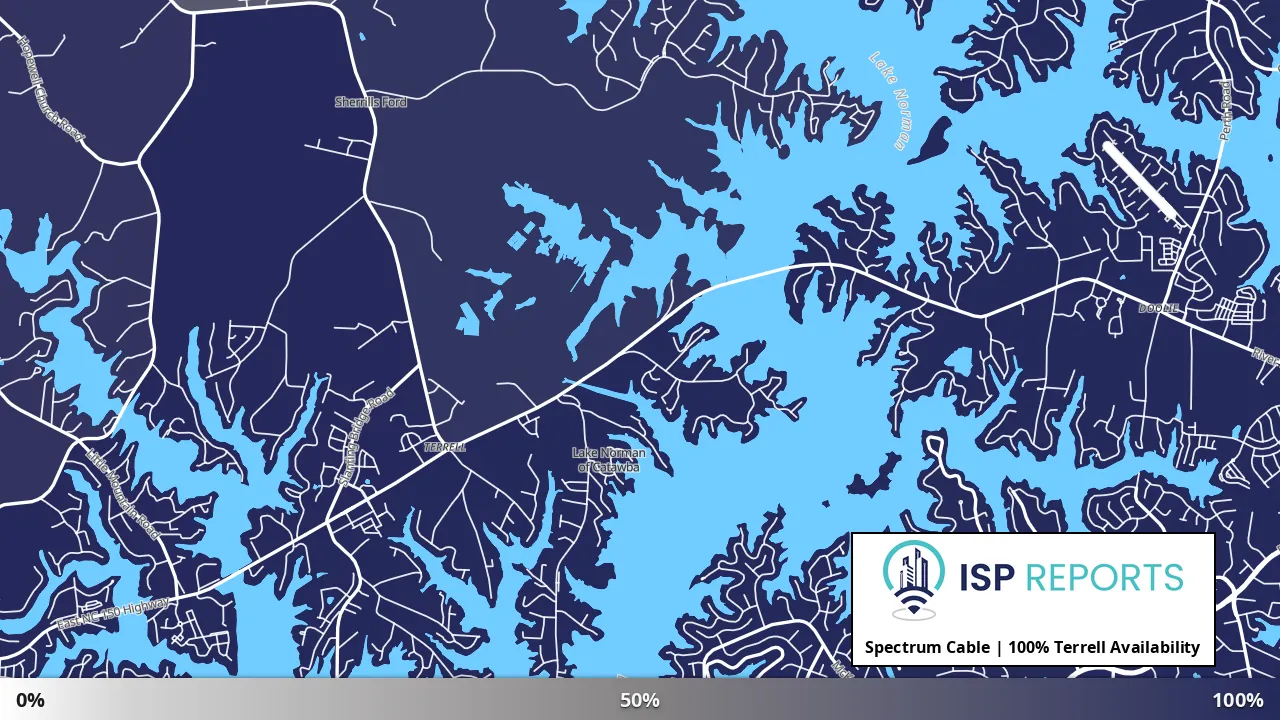 Terrell, NC map of internet availability