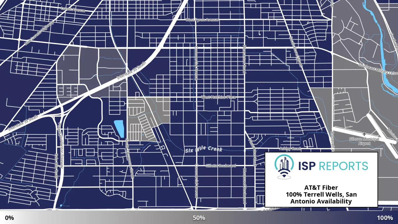 Terrell Wells, San Antonio, TX map of internet availability