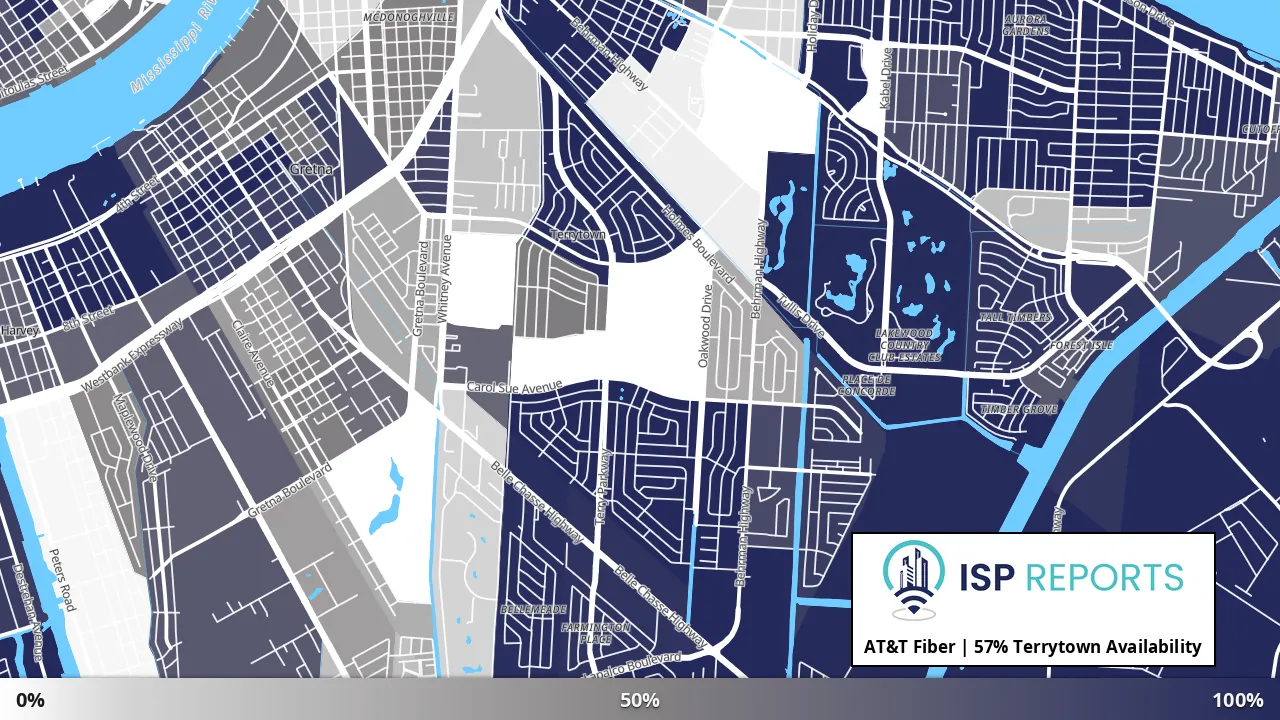 Terrytown, LA map of internet availability