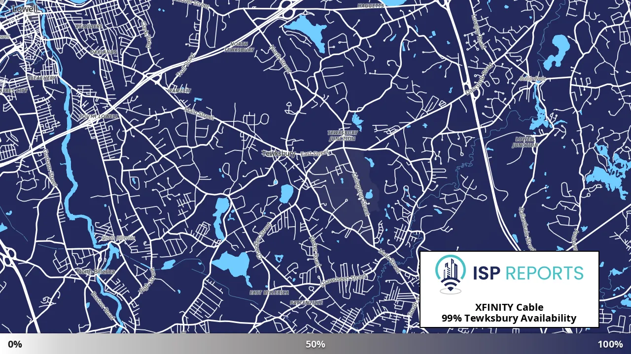 Tewksbury, MA map of internet availability