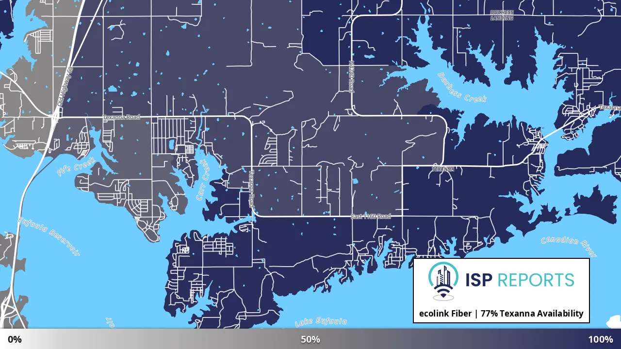 Texanna, OK map of internet availability