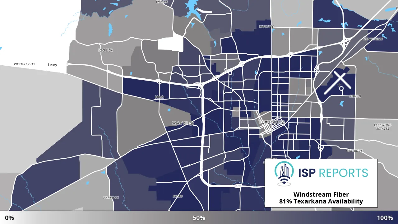 Texarkana, TX map of internet availability