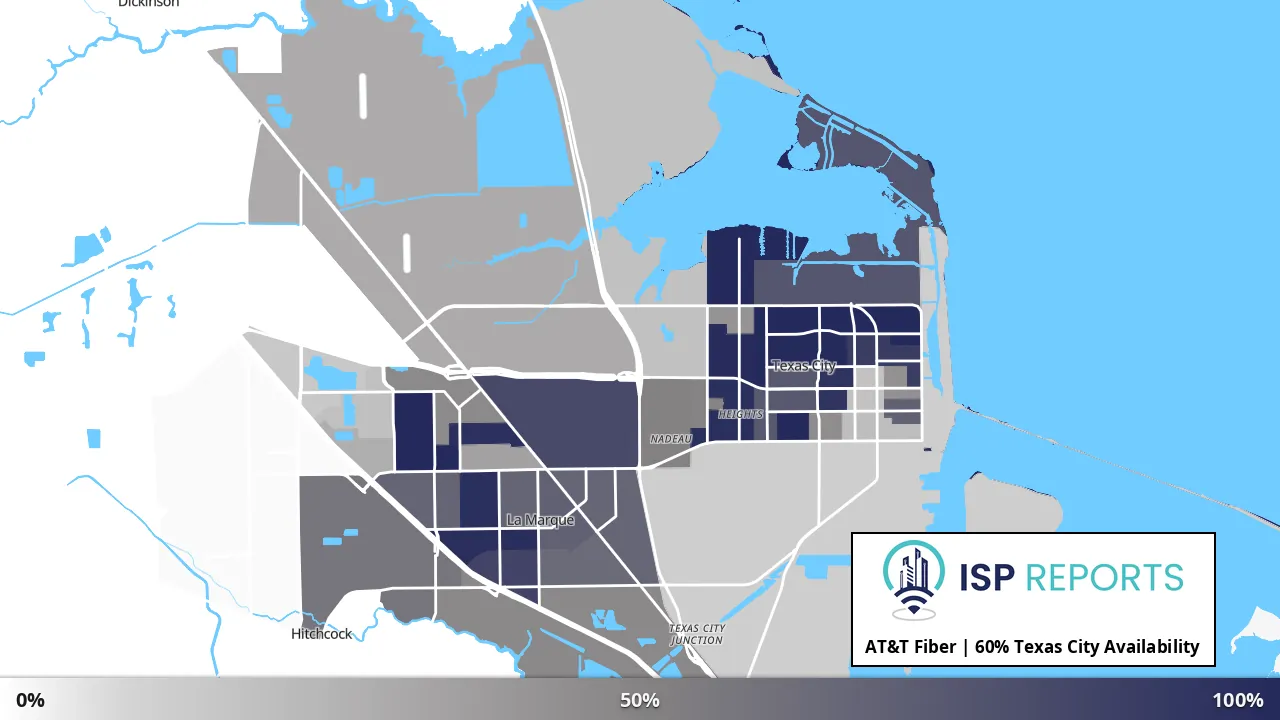 Texas City, TX map of internet availability