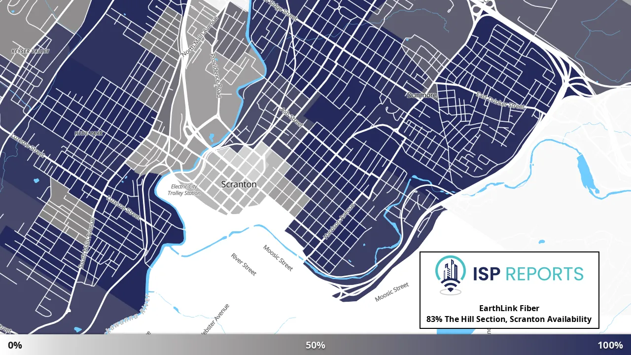 The Hill Section, Scranton, PA map of internet availability