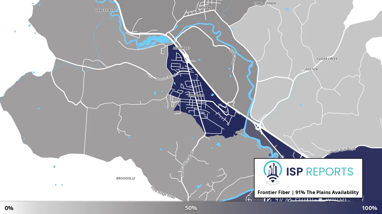 The Plains, OH map of internet availability