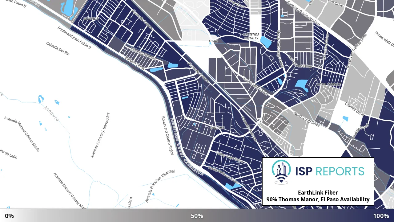 Thomas Manor, El Paso, TX map of internet availability
