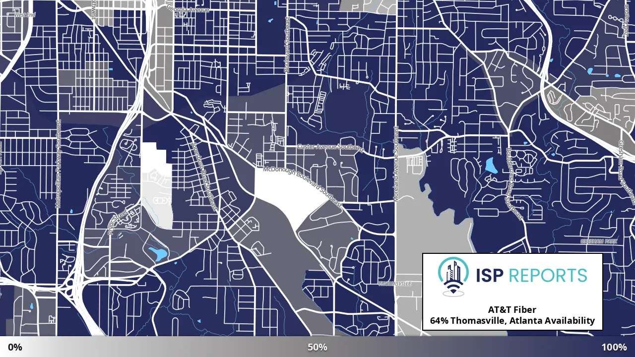 Thomasville, Atlanta, GA map of internet availability