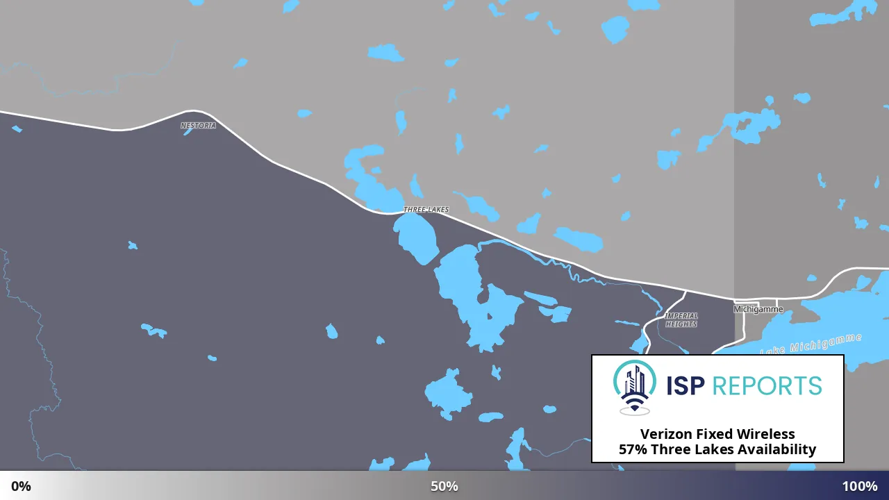 Three Lakes, MI map of internet availability
