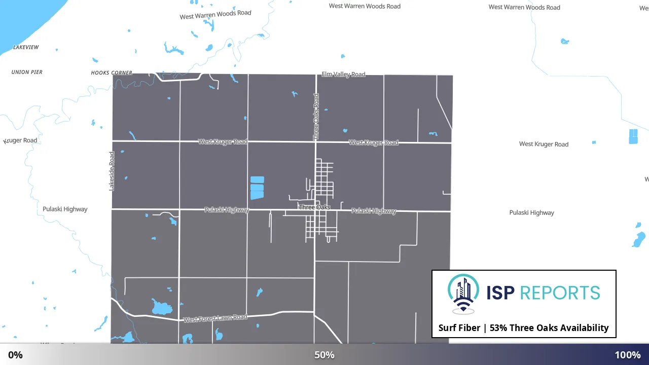Three Oaks, MI map of internet availability