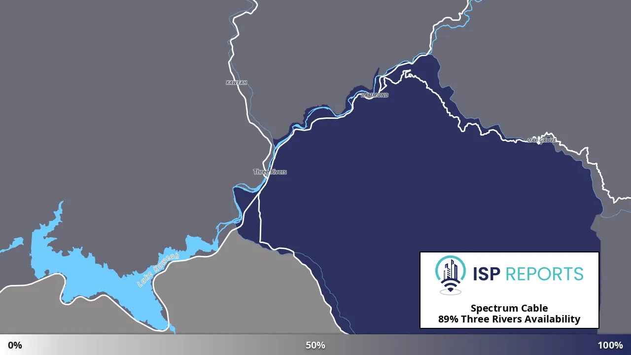 Three Rivers, CA map of internet availability