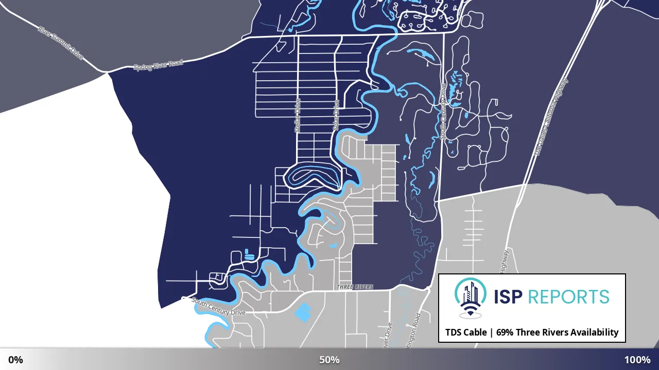 Three Rivers, OR map of internet availability