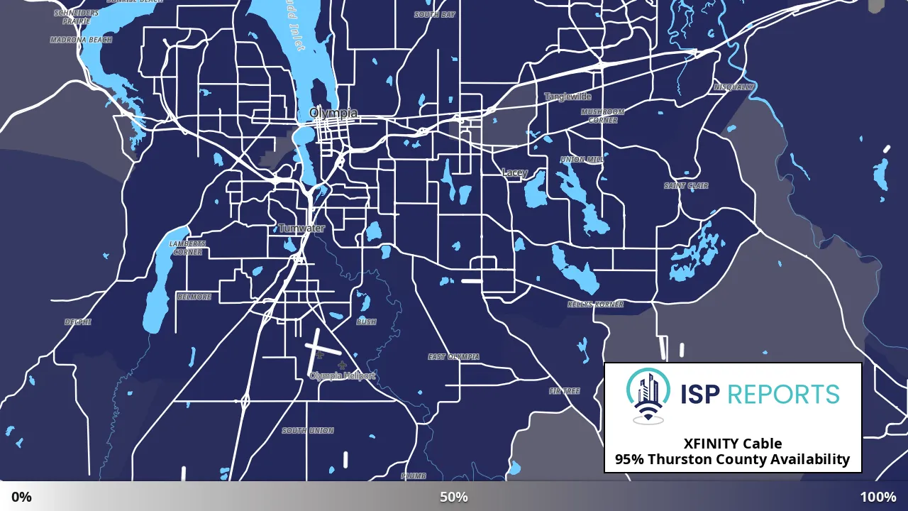 Thurston County, WA map of internet availability
