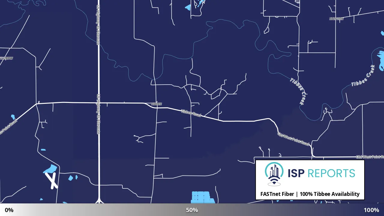 Tibbee, MS map of internet availability